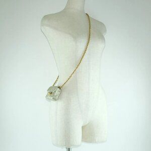 CHANEL Chain Pochette Micro Shoulder Bag Matelasse Silver Calfskin Women